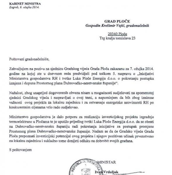 Pismo ministra Vrdoljaka